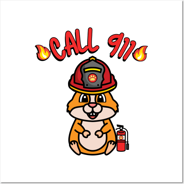 Cute hamster is a firefighter Wall Art by Pet Station